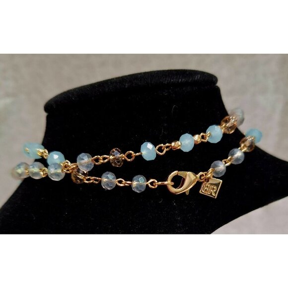 EUC Banana Republic Gold-Tone Necklace With Blue Beads & Teardrop Pendant - Picture 3 of 8